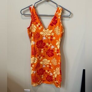 Wild Fable Orange and White Sleeveless V-Neck Sundress